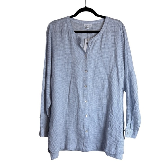 J Jill Love Linen Blue and White 100% Linen Side Tie Tunic Top  Sz. XL - Picture 2 of 11